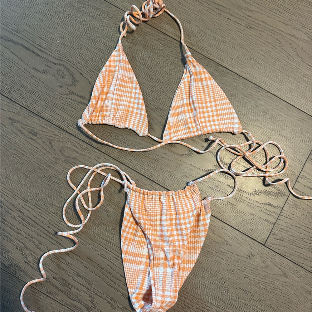 Stone Fox Swim Orange Checkered Bikini Set